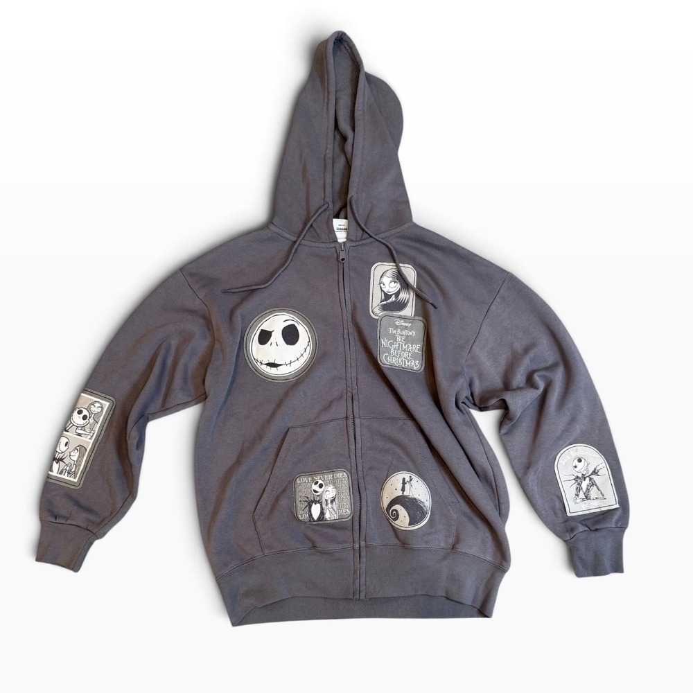 Disney Nightmare Before Christmas Jack Skellington Sally Gray Zip Up Hoodie